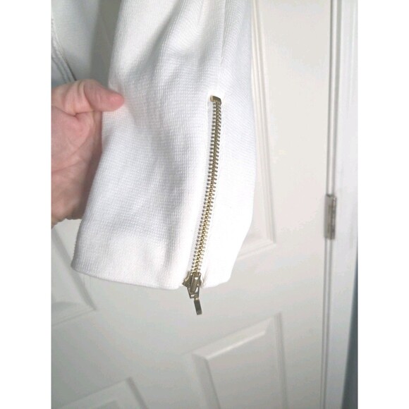 INC International Concepts Lg Women Cotton White Poly Lined Jacket Gold Zippers - Picture 6 of 11